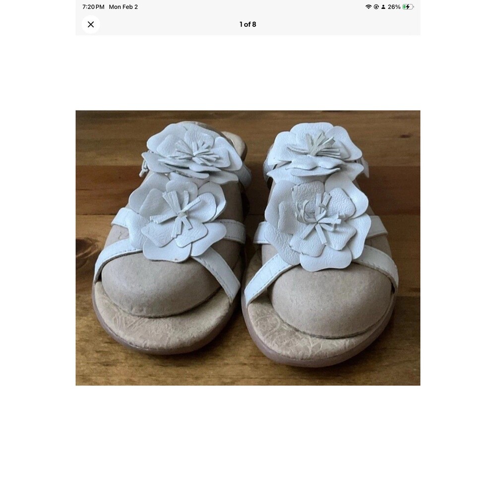 Born Women's Juniper Sandal Size 9 Strappy White Leather Slide Flip Flop Floral